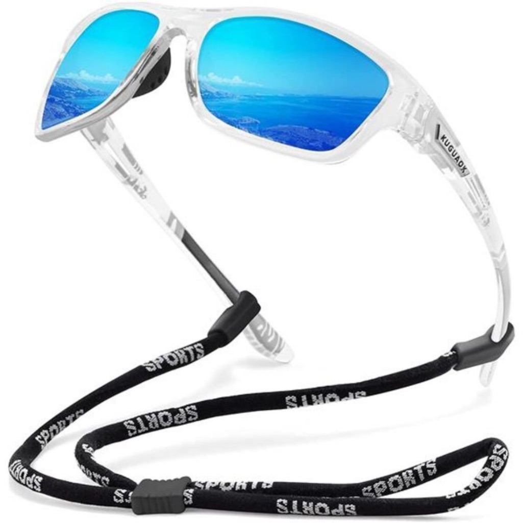 Polarized Sports Sunglasses For Men Clear Frame Blue Mirror